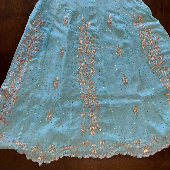 3pc Pink & Blue Indian Anarkali Suit With Salwaar - Picture 6 of 15